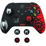 ElitePlay Black and Red Spider Anti-Slip Silicone Cover Skin for Xbox Controller, Soft Rubber Case for Xbox Series X, Series S and Xbox One Wireless Controller With 2 Sets Thumb Grips