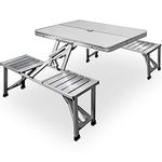 Deuba Outdoor Picnic Table and Bench Set Camping Travel BBQ Folding Portable Seat Set Dining Chairs Stool Aluminium Dining