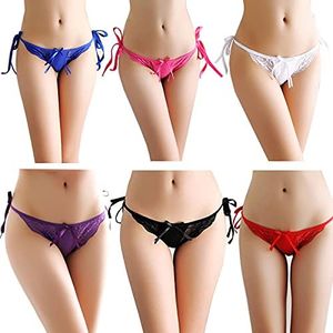 HTRUIYATY Mujer Tanga G String Sin Costuras Tanga con Correa Lateral Ajustable T-Back de Encaje Floral Bragas Transpirables-Multicolor