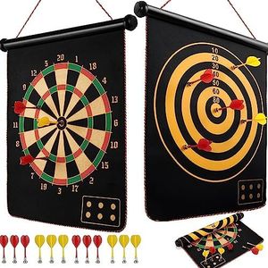 Serveuttam Magnetic Dart Board Game for Kids & Adults - 6 Pc Darts & Mat | Double Faced, Indoor/Outdoor, Portable, Safe, Non-Toxic, Black, EVA