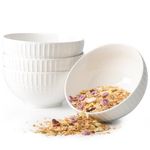 NUTRIUPS 6" Cereal Bowls Set of 4, Embossed Soup Bowls, 27 Oz Deep Cereal Bowls, White Ceramic Bowls for Kitchen, Serving Bowls for Breakfase, Microwave & Dishwasher Safe