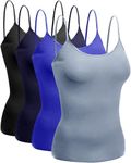 Emmalise Women's Camisole Built in Bra Wireless Fabric Support Short Cami (4Pk DST Blue, RYL, Navy, Blk, Large)