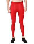 Athmonk Compression Polyester Lycra Lower Leggings Tights Yoga Pants for Men Boys - Workout Gym Exercise Running Cycling Training - Full Leg Sleeves - Cold Weather Sports Inner - Skinny Fit, Red, XL