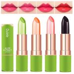 4 Colours Organic Aloe Vera Moisturizing Crystal Jelly Lipsticks, Dulele Magic Temperature Colour Changing Long Lasting Lip Balm Set (FFF)