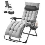 VEVOR, 33 inch Zero Recliner Lounge Indoor and Outdoor, Adjustable Anti Gravity Chair with Cushion, Headrest, Footrest, and Cupholder, 500 lbs, Gray, 66.04 cm