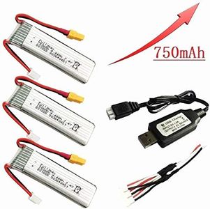 OUYBO Aumentó la versión 7.4V 750mAh batería de Lipo del helicóptero y USB cargador for el XK K130 RC Recambios Accesorios 7.4V batería de aviones no tripulados Accesorios de batería de piezas RC