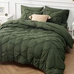 Bedsure King Size Comforter Set - Bedding Set King 7 Pieces, Pintuck Bed in a Bag Olive Green Bed Set with Comforter, Sheets, Pillowcases & Shams