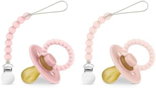 Luladream Pacifier and Clip Set - Natural Rubber Nipple - Soft Teething Handle - for Infants Baby's and Toddlers, 0-18 Months (Blush Pink + Rose Petal + Clips)