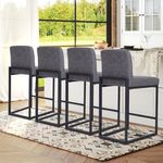 ALPHA HOME 24 Inch Bar Stools Set of 4, Counter Height Bar Stool Pu Leather Kitchen Modern Bar Stools with Backrest Upholstered Footrest Sturdy Chromed Metal Steel Frame,Grey.