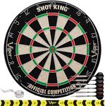 Viper by GLD Products Shot King Regulation Bristle Steel Tip Dartboard Set with Bullseye Metal Radial Spider Wire Compressed Sisal Board with Rotating Number Ring Includes 6 Darts Black