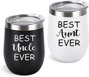 Aunt Uncle Gifts, Best Aunt and Uncle Ever Gift Set, 2 Pack Wine Tumbler with Lid and Straw, Funny Christmas Birthday Gifts for Aunt Uncle, 12 Oz Insulated Stainless Steel Tumbler, Black and White