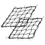 THE BLP 15"x15" Cargo Net, Heavy Duty Bungee Net Stretches to 30"x30", Gear Helmet Luggage Thicken Netting with 3"x3" Small Mesh & 6 Adjustable Metal Hooks for Motorcycle, Bike, ATV (Pack of 2)