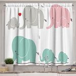 Ambesonne Nursery Kitchen Curtains, Family Love Theme Elephants Mother's Day Theme Baby Children, Window Drapes 2 Panel Set for Kitchen Cafe Decor, 55" x 39", Seafoam Pink