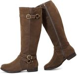 Ruiee Women's Knee High Boots - Stylish and Comfortable Round Toe Tall Riding Combat Boots with Side Zipper Closure for Fall and Winter Wear For Women, Brown Pu 305, 11