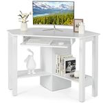 Tangkula Corner Desk, Corner Computer Desk, Wood Compact Home Office Desk, Laptop PC Table Writing Study Table, Workstation with Smooth Keyboard Tray & Storage Shelves (Not 90 Degrees)