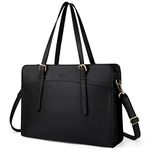 ECOSUSI Tote Bags for Women With Zip PU Leather 15.6 Inch Laptop Bag Work Bag Briefcase Handbag Shoulder Bag For Office, Business, Daily, Black