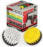 Drillstuff Cleaning Brushes - Set of 2 Power Scrubbers, Yellow and White, Plastic Handles, Quick Change Shaft, Ideal for Bathroom and Outdoor Cleaning