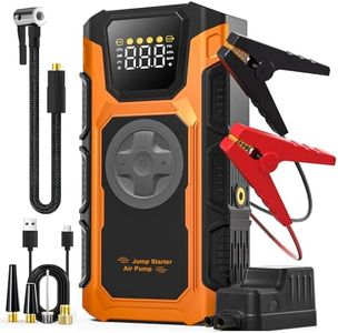 Booster Batterie Voiture Puissant avec Gonfleur, 5500A 12V Demarreur Chargeur Batterie Voitures (Tous Essence ou 10L Diesel) avec Compresseur 150PSI, 3,3" écran, LED 3 Modes, Ultrasafe, Portable