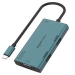 Amazon Basics Pro Series 4-in-1 Type-C Multi-Function USB HUB, 2 X HDMI (Resolution up to 4K@60hz), 1 X VGA and 1 X Audio Aux 3.5mm, Can Connect to 3 Screens, for PC, MacBook, laptops (Turquoise)
