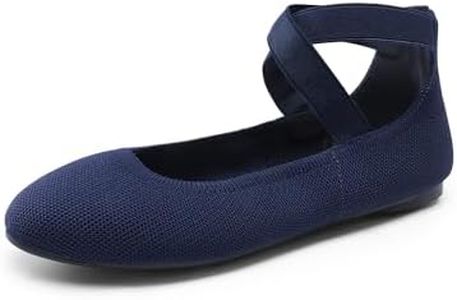 DREAM PAIRS Women's Comfortable Fashion Elastic Ankle Straps Flats Shoes,Size 6.5,Navy,Sole_Stretchy