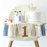 Baby Boy First Birthday Party Decorations Blue High Chair Banner 1st Birthday Crown Cake Topper 1st Birthday Decor