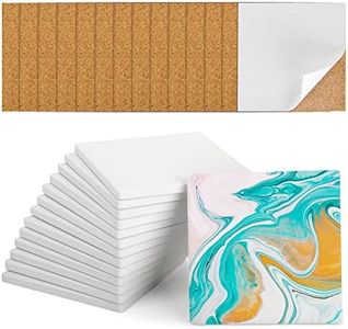 Ceramic Tiles for Crafts Coasters,14 Pack 4-Inches Unglazed Ceramic Coasters for Drinks with Cork Backing Pads,Use with Alcohol Ink or Acrylic Pouring Make Your Own DIY Coasters (Square)