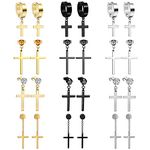 Oidea 12 Pairs Stainless Steel Cross Dangle Hinged Hoop Earrings Huggie Earrings Piercing CZ Stud Mens Womens Silver Gold Black