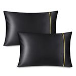 Fittia Satin-Pillowcase Standard Size, Silk Satin Pillow Cases 2 Pack for Hair and Skin, Smooth and Soft with Envelope Closure, Black, 20x26''