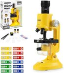 Science Kits for Kids - Beginner Microscope with LED 100X 400X and 1200X, Include Sample Prepared Slides 12pc, Educational Toy Birthday Valentine's Day Gift for Children（Yellow）