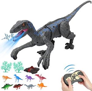 Fasyou Remote Control Dinosaur Toys for Kids,Walking Roaring Velociraptor, 2.4Ghz Electronic Realistic RC Dinosaur with 3D Eyes & Light & Roaring Sounds,Jurassic Dinosaur Toys for Boys Girls Age 4-12