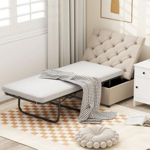 COSTWAY Folding Sofa Bed – Beige Convertible Sleeper Chair