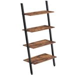 VASAGLE Ladder Shelf, Wall Rack Shelf and Storage Shelving Unit, 4-Tier Bookshelf, Living Room Kitchen Office, Steel, Stable, Slanted, Industrial, Rustic Browne and Black LLS43BX