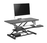 37.4 inch Wide Platform Electric Standing Desk Converter Height Adjustable for Dual Monitor/Laptop Desk Riser with Removable Keyboard Tray Desk Riser Monitor Arm Hole and Notebook Slot - PrimeCables