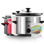 KOOC Small Slow Cooker, 2-Quart, Free Liners Included for Easy Clean-up, Upgraded Ceramic Pot, Adjustable Temp, Nutrient Loss Reduction, Stainless Steel, Silver, Round