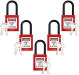 LEONAKO Lockout Tagout Locks, 5 Red Loto Lock Set, Nylon Shackle,Safety Locks Keyed Different, 2 Keys per Locks, OSHA Compliant, Different Numbers for Lock Out Tag Out Station and Devices