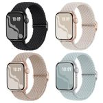 Braided Solo Loop 4-Pack Compatible with Apple Watch Band 38mm 40mm 41mm 42mm 44mm 45mm 46mm 49mm, Adjustable Stretchy Elastic Straps Women for iWatch Series SE 10 9 8 7 6 5 4 3 2 1, Ultra, Ultra 2