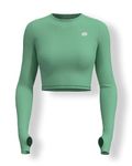 Sfytt Women’s High-Performance Gym Crop Top – Breathable, Moisture-Wicking, and Stretchable Activewear for Fitness, Yoga, and Workouts (Green Cyan-S)