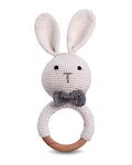 FIRSTCRY INTELLIBABY Intellibaby Premium Bunny Wooden Rattle For Baby And Toddlers, Crochet Bunny Rattle Toy Natural Wool, Bis Certified, Baby Gift For Toddlers, White, 0-2 Years