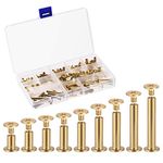 sourcing map 9 Sizes Phillips Screw Post Fit for 3/16"(5mm) Hole Dia, Male M4x5mm Binding Bolts Leather Album Fastener Kit Gold Tone 90 Sets