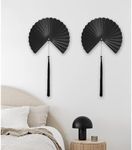 ITrixgan Wall Fan Decor Minimalist Black Wall Art for Living Room, Decorative Metal Wall Decor Fan with Tassels for Bedroom Above Bed TV, Modern Black Metal Wall Art Fan Set of 2