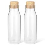 HEFTMAN Glass Carafe Bottles 2 Pack - 1 Litre Glass Bottles with Cork Lid, Clear Glass Bottle for Hot & Cold Beverages, Reusable Fabric Softener Jars, Laundry Detergent Storage Bottles with Stoppers