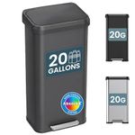 iTouchless SoftStep EXP 75 Liter / 20 Gallon Step Pedal Trash Can Recycling Bin with AbsorbX Odor Filter, Soft Close Lid, Gray Stainless Steel, Dent-Proof Plastic Lid Home Office Work Business Garage