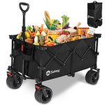 Sekey 135L Folding Festival Trolley with All-Terrain Extra Wide Wheels and Brake, Heavy-Duty Cart Loadable up to 150KG, Patented Four-Directional Foldable Design, Wagon for Beach Camping Garden, Black