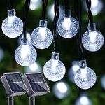 Lyhope Solar Outdoor String Lights, 2 Pack Total 40ft 60 LED Crystal Ball Waterproof Solar Powered Globe Lights for Garden Patio Bistro Cafe Gazebo Holiday Party Outdoor Decorations (Cool White)