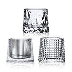 HolaJia Flat Bottom Crystal Whiskey Glasses - Premium 5OZ Scotch Glasses, Tumbler Whisky Glass, 3 Pieces Old Fashioned Glasses for Fathers Day,Birthday Gifts for Men(Flat Bottom)