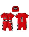 Happidoo Baby Boy 1st Birthday Outfit One Year Old Birthday Clothes First Birthday Race Car Driver Romper, Red-short, 12-18 Months