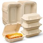 9 x 6 Clamshell Take Out Food Container, 75 Pack Disposable To Go Containers, Single Compartment Compostable To Go Boxes, Biodegradable Hinged Takeaway Lunch Box for Restaurant & Party, Microwave Safe