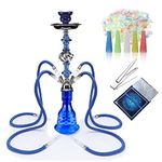 Hookah Set With Everything 4 Hose - GRENAOH 22" Premium Hookah Shisha set with Glass Vase, Ceramic Bowl and Coal Tongs Ashtray (4-blue)