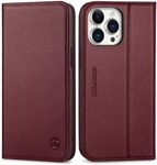 SHIELDON Genuine Leather Case for iPhone 15 Pro Max, Wallet RFID Blocking Card Holder Folio Magnetic Stand Sturdy Shockproof Cover Compatible with iPhone 15 Pro Max 6.7" - Wine Red