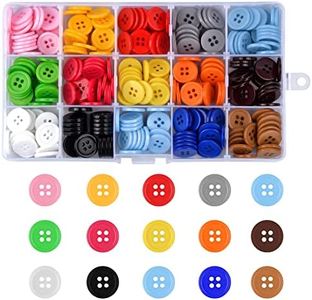 Natuce 300Pcs Boutons à Coudre, 15mm Boutons Colorés, ronds multicolores 4 Trous Boutons, Boutons en Résine, 15 Couleurs de Boutons Enfants avec Boîte en Plastique, pour la Couture, l'artisanat